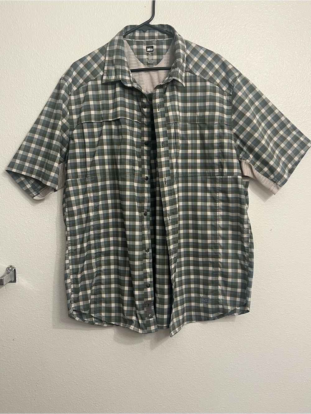 REI Men’s Short-Sleeve Plaid Button-Down Shirt - Green & Gray